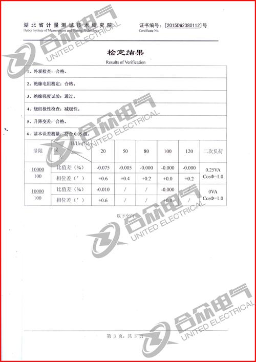 標準電壓互感器證書